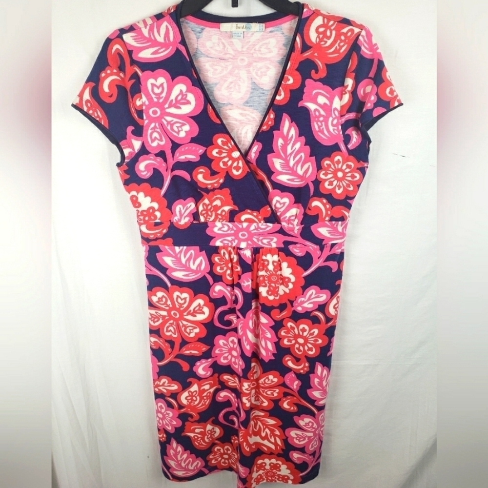 Boden Pink and Blue Short Sleeve Floral Dress Sz 8R